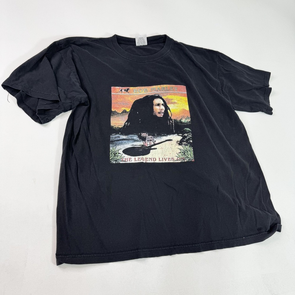 Bob Marley Shirt Mens 2XL Black Legend Lives Reggae Band Graphic Tee XXL Music